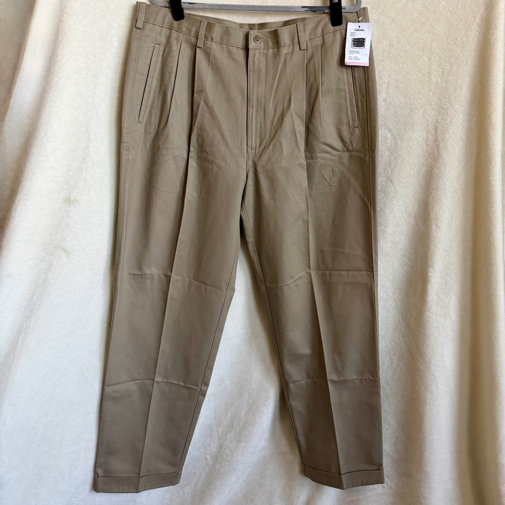 Cabela's Wrinkle Free Pleated Chino Pants Desert Tan Mens 40x32 NWT Dadcore